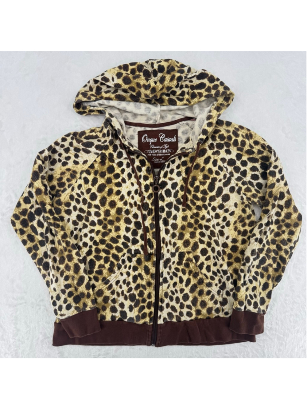 Leopard Print Hoodie Onque Casuals Cotton Mobwife Size Large